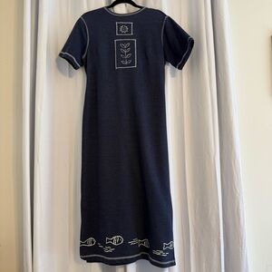 Vintage Embroidered Sweatshirt Dress Fish Novelty Knit Midi Medium